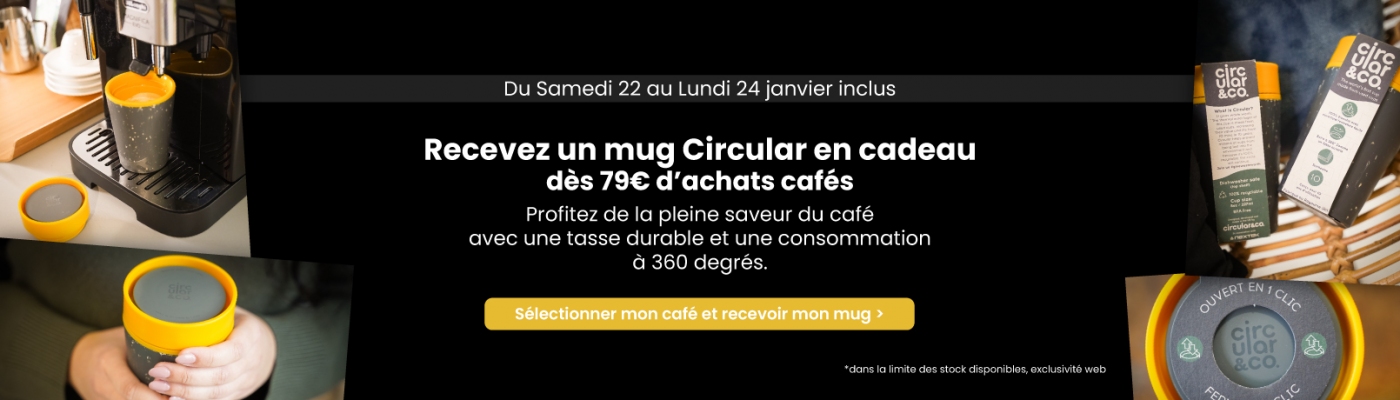 Offre cadeau : un mug noir et jaune offert dès 79€ d'achats cafés