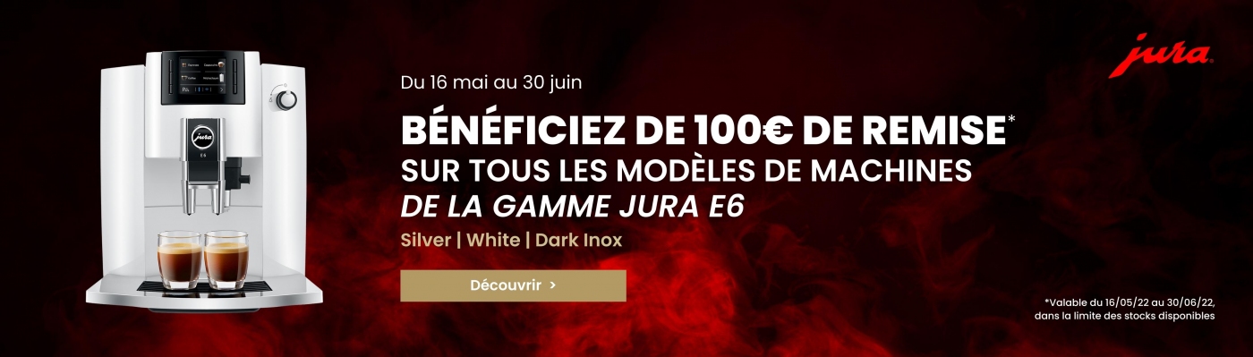 Bénéficiez de 100€ de remise sur tous les modèles de machines de la gamme Jura E6