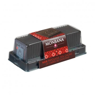 Carrés de chocolat Noir origine Papouasie 70% de cacao - réglette 24 carrés - 96g