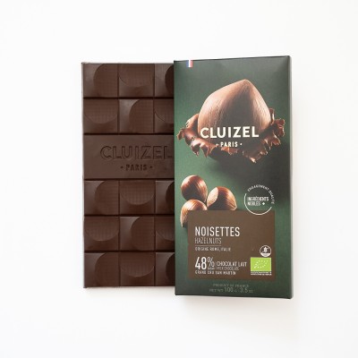 Tablette BIO chocolat au lait 48% noisettes - Chocolatier Cluizel